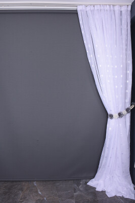 TERGAL BEYAZ KARELİ KIRIK BEYAZ RENK TEK KANAT Hazır Dikilmiş Pileli Fon Perde 300*260 Cm - 9