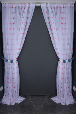 TERGAL FUŞYA KARELİ BEYAZ RENK TEK KANAT Hazır Dikilmiş Pileli Fon Perde 300*260 Cm - 8