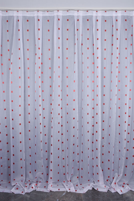 TERGAL KARELİ BORDO RENK TEK KANAT Hazır dikilmiş Pileli Fon Perde 300*260 cm - 1