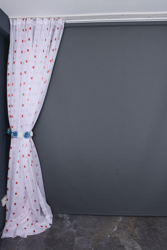 TERGAL KARELİ BORDO RENK TEK KANAT Hazır dikilmiş Pileli Fon Perde 300*260 cm - 6