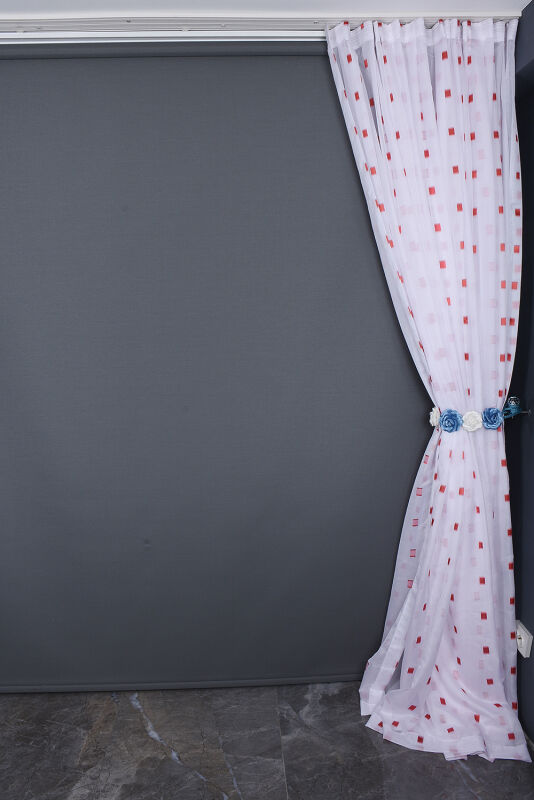 TERGAL KARELİ BORDO RENK TEK KANAT Hazır dikilmiş Pileli Fon Perde 300*260 cm - 7