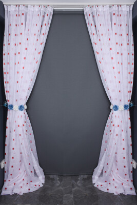 TERGAL KARELİ BORDO RENK TEK KANAT Hazır dikilmiş Pileli Fon Perde 300*260 cm - 8