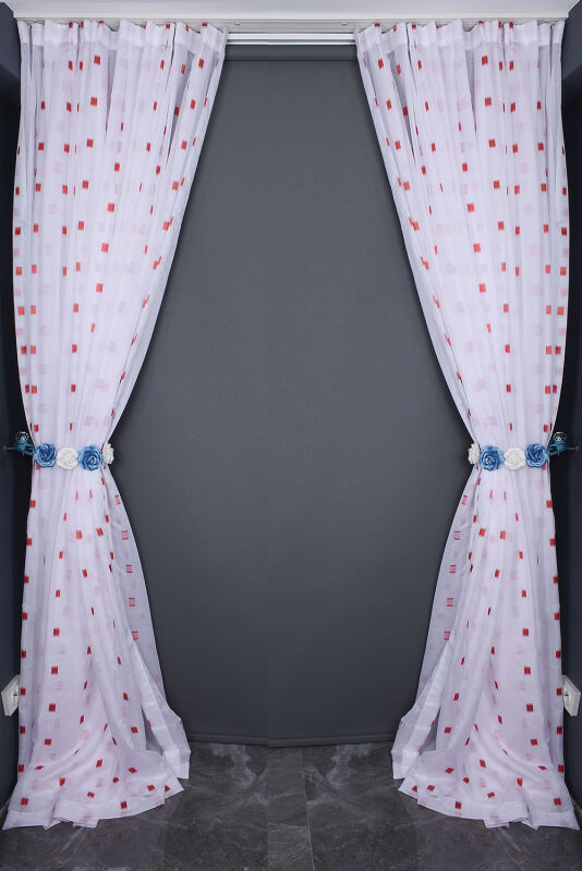 TERGAL KARELİ BORDO RENK TEK KANAT Hazır dikilmiş Pileli Fon Perde 300*260 cm - 8