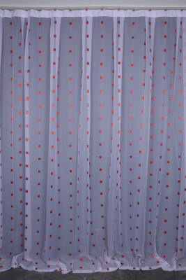 TERGAL KARELİ KIRMIZI RENK TEK KANAT Hazır Dikilmiş Pileli Fon Perde 300*260 Cm - AKÇA TEKSTİL