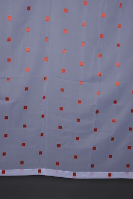 TERGAL KARELİ KIRMIZI RENK TEK KANAT Hazır Dikilmiş Pileli Fon Perde 300*260 Cm - 7