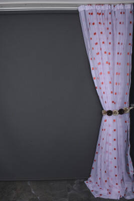 TERGAL KARELİ KIRMIZI RENK TEK KANAT Hazır Dikilmiş Pileli Fon Perde 300*260 Cm - 11