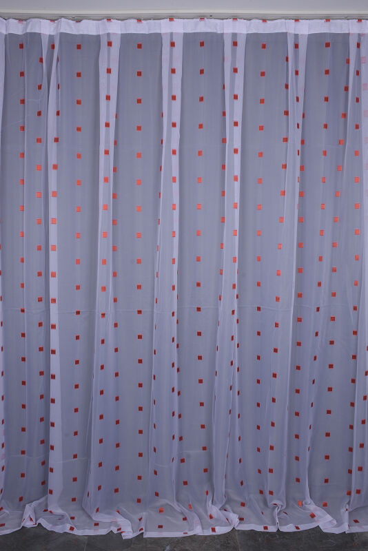 TERGAL KARELİ KIRMIZI RENK TEK KANAT Hazır Dikilmiş Pileli Fon Perde 300*260 Cm - 1