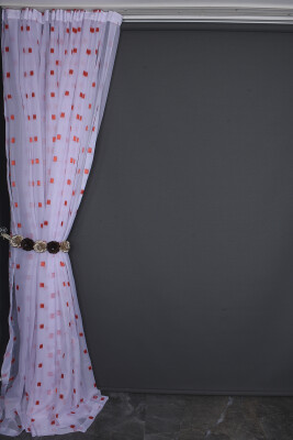 TERGAL KARELİ KIRMIZI RENK TEK KANAT Hazır Dikilmiş Pileli Fon Perde 300*260 Cm - 10