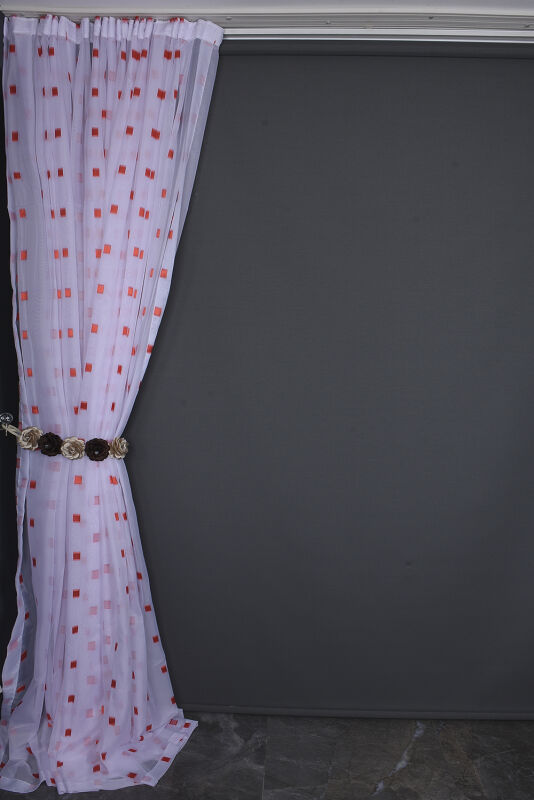 TERGAL KARELİ KIRMIZI RENK TEK KANAT Hazır Dikilmiş Pileli Fon Perde 300*260 Cm - 10