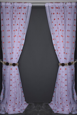 TERGAL KARELİ KIRMIZI RENK TEK KANAT Hazır Dikilmiş Pileli Fon Perde 300*260 Cm - 12