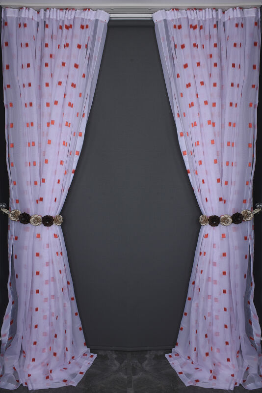 TERGAL KARELİ KIRMIZI RENK TEK KANAT Hazır Dikilmiş Pileli Fon Perde 300*260 Cm - 12