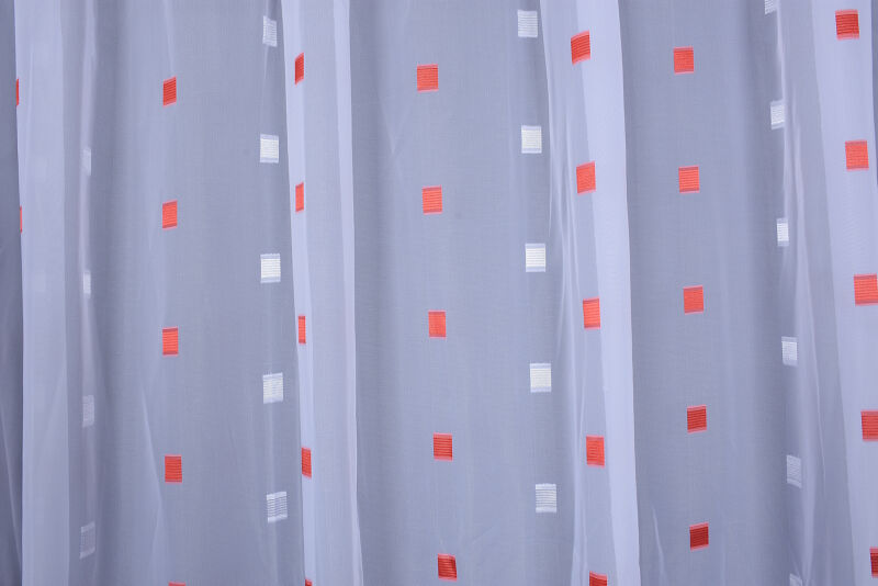 TERGAL KIRMIZI-BEYAZ KARELİ BEYAZ RENK TEK KANAT Hazır Dikilmiş Pileli Fon Perde 300*260 Cm - 2