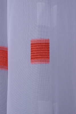 TERGAL KIRMIZI-BEYAZ KARELİ BEYAZ RENK TEK KANAT Hazır Dikilmiş Pileli Fon Perde 300*260 Cm - 15