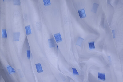 TERGAL MAVİ KARELİ BEYAZ RENK TEK KANAT Hazır Dikilmiş Pileli Fon Perde 300*260 Cm - 7