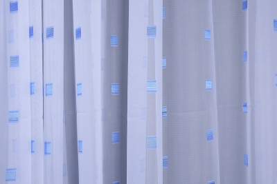 TERGAL MAVİ KARELİ BEYAZ RENK TEK KANAT Hazır Dikilmiş Pileli Fon Perde 300*260 Cm - 2