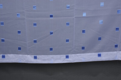 TERGAL MAVİ KARELİ BEYAZ RENK TEK KANAT Hazır Dikilmiş Pileli Fon Perde 300*260 Cm - 3