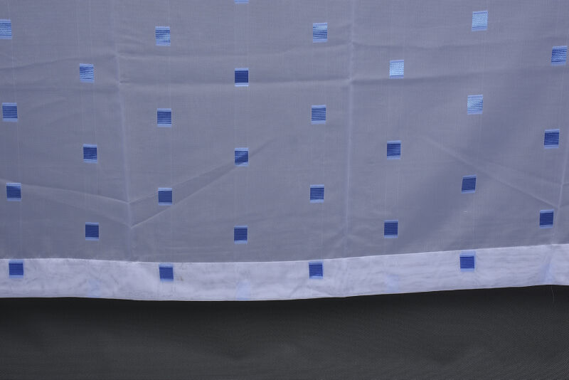 TERGAL MAVİ KARELİ BEYAZ RENK TEK KANAT Hazır Dikilmiş Pileli Fon Perde 300*260 Cm - 3