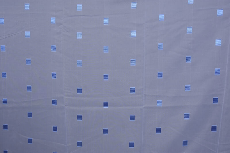 TERGAL MAVİ KARELİ BEYAZ RENK TEK KANAT Hazır Dikilmiş Pileli Fon Perde 300*260 Cm - 4