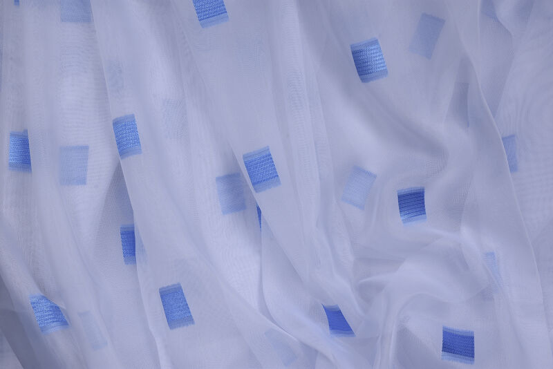 TERGAL MAVİ KARELİ BEYAZ RENK TEK KANAT Hazır Dikilmiş Pileli Fon Perde 300*260 Cm - 7