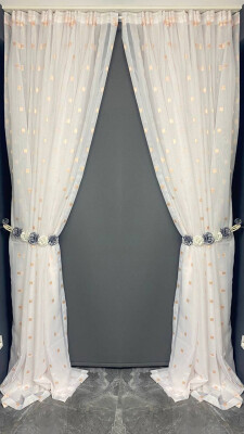 TERGAL TURUNCU KARELİ BEYAZ RENK TEK KANAT Hazır Dikilmiş Pileli Fon Perde 300*260 Cm - 6