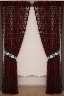 VAKKO ÇİFT RENK BORDO İP PERDE HAZIR DÜĞMELERİ DİKİLMİŞ İP PERDE 300*250 cm - 2