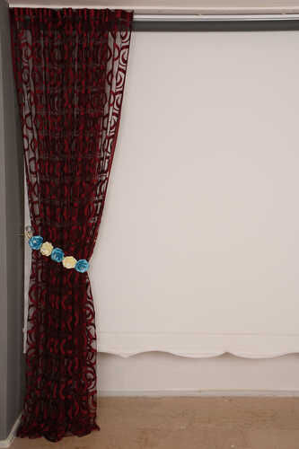 VAKKO ÇİFT RENK KIRMIZI İP PERDE HAZIR DÜĞMELERİ DİKİLMİŞ İP PERDE 300*250 cm - 6