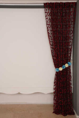 VAKKO ÇİFT RENK KIRMIZI İP PERDE HAZIR DÜĞMELERİ DİKİLMİŞ İP PERDE 300*250 cm - 7