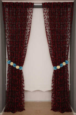 VAKKO ÇİFT RENK KIRMIZI İP PERDE HAZIR DÜĞMELERİ DİKİLMİŞ İP PERDE 300*250 cm - 8