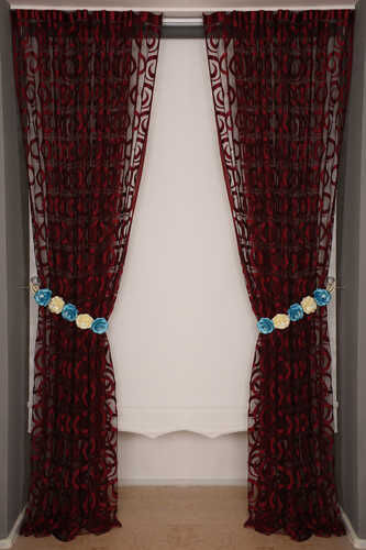 VAKKO ÇİFT RENK KIRMIZI İP PERDE HAZIR DÜĞMELERİ DİKİLMİŞ İP PERDE 300*250 cm - 8