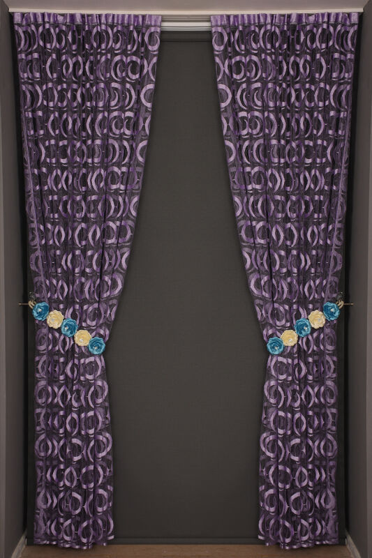 VAKKO ÇİFT RENK LİLA İP PERDE HAZIR DÜĞMELERİ DİKİLMİŞ İP PERDE 300*240 cm - 2
