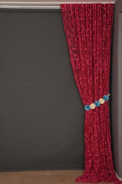 VAKKO MODEL FUŞYA RENK İP PERDE HAZIR DÜĞMELERİ DİKİLMİŞ İP PERDE 300*270 cm - 7