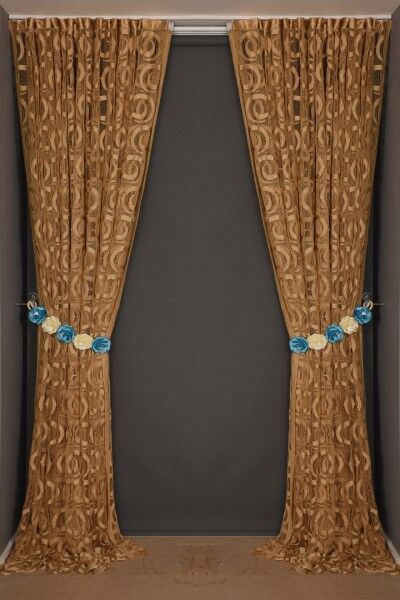 VAKKO MODEL GOLD RENK İP PERDE HAZIR DÜĞMELERİ DİKİLMİŞ İP PERDE 300*270 cm - 8