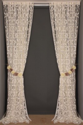 VAKKO MODEL KREM RENK İP PERDE HAZIR DÜĞMELERİ DİKİLMİŞ İP PERDE 300*270 cm - 8