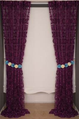 VAKKO MODEL MOR RENK İP PERDE HAZIR DÜĞMELERİ DİKİLMİŞ İP PERDE 300*270 cm - 8