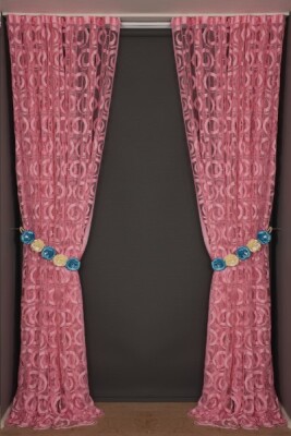 VAKKO MODEL PEMBE RENK İP PERDE HAZIR DÜĞMELERİ DİKİLMİŞ İP PERDE 300*270 cm - 8
