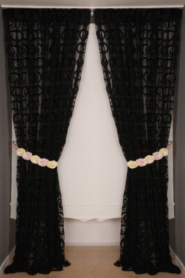 VAKKO MODEL SİYAH RENK İP PERDE HAZIR DÜĞMELERİ DİKİLMİŞ İP PERDE 300*270 cm - 8