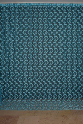 VAKKO MODEL TURKUAZ RENK İP PERDE HAZIR DÜĞMELERİ DİKİLMİŞ İP PERDE 300*270 cm - 2