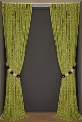 VAKKO MODEL YEŞİL RENK İP PERDE HAZIR DÜĞMELERİ DİKİLMİŞ İP PERDE 300*270 cm - 8