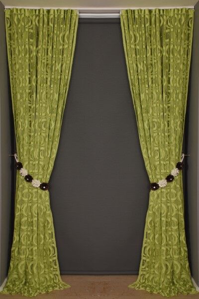 VAKKO MODEL YEŞİL RENK İP PERDE HAZIR DÜĞMELERİ DİKİLMİŞ İP PERDE 300*270 cm - 8