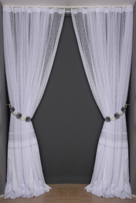 X MODEL BEYAZ RENK TEK KANAT Dikilmiş Pileli Fon Perde 300*260 Cm - 6