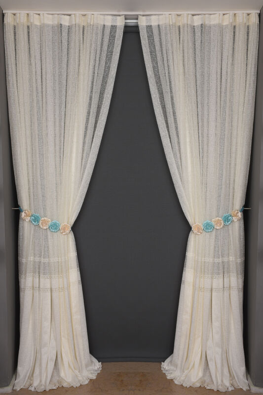 X MODEL KREM RENK TEK KANAT Dikilmiş Pileli Fon Perde 300*260 Cm - 3