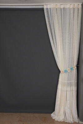 X MODEL KREM RENK TEK KANAT Dikilmiş Pileli Fon Perde 300*260 Cm - 7