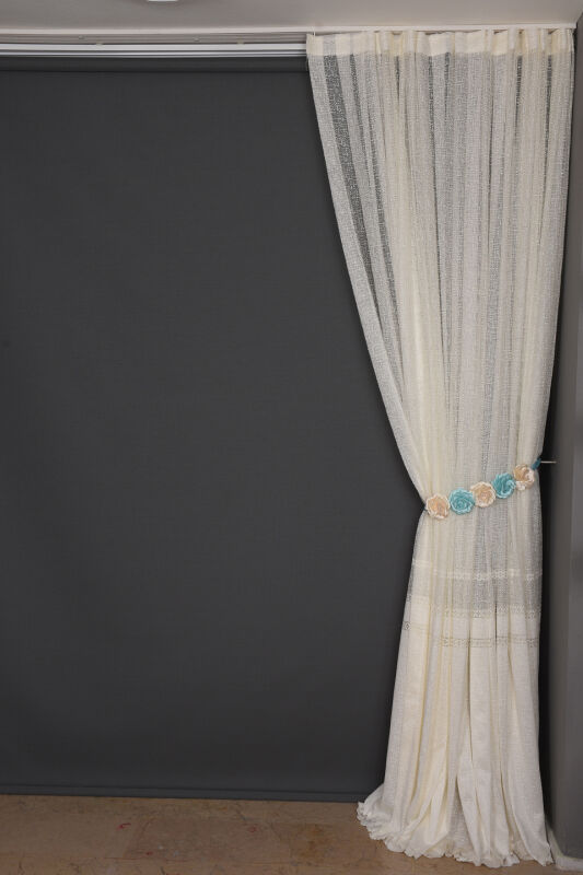 X MODEL KREM RENK TEK KANAT Dikilmiş Pileli Fon Perde 300*260 Cm - 7