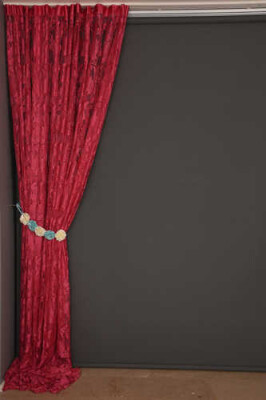 YAPRAK MODEL FUŞYA RENK İP PERDE HAZIR DÜĞMELERİ DİKİLMİŞ İP PERDE 300*280 cm - 5