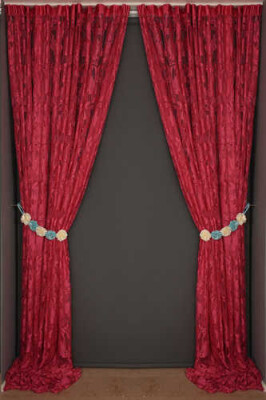 YAPRAK MODEL FUŞYA RENK İP PERDE HAZIR DÜĞMELERİ DİKİLMİŞ İP PERDE 300*280 cm - 7