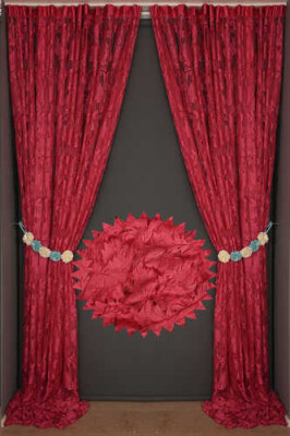 YAPRAK MODEL FUŞYA RENK İP PERDE HAZIR DÜĞMELERİ DİKİLMİŞ İP PERDE 300*280 cm - 8