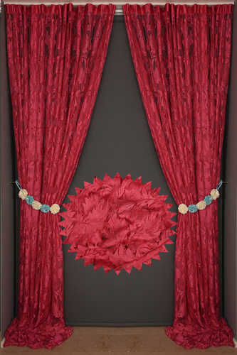 YAPRAK MODEL FUŞYA RENK İP PERDE HAZIR DÜĞMELERİ DİKİLMİŞ İP PERDE 300*280 cm - 8