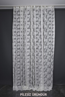 YAPRAK MODEL KREM RENK PİLESİZ TEK KANAT Fon Perde 300*260 cm - 2