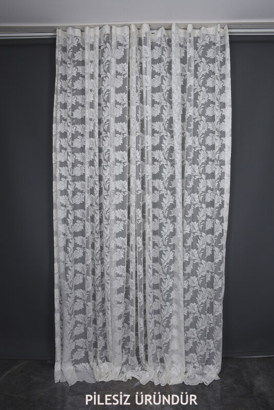 YAPRAK MODEL KREM RENK PİLESİZ TEK KANAT Fon Perde 300*260 cm - 2