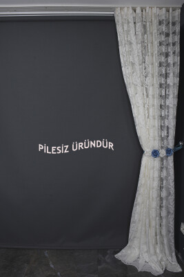 YAPRAK MODEL KREM RENK PİLESİZ TEK KANAT Fon Perde 300*260 cm - 9